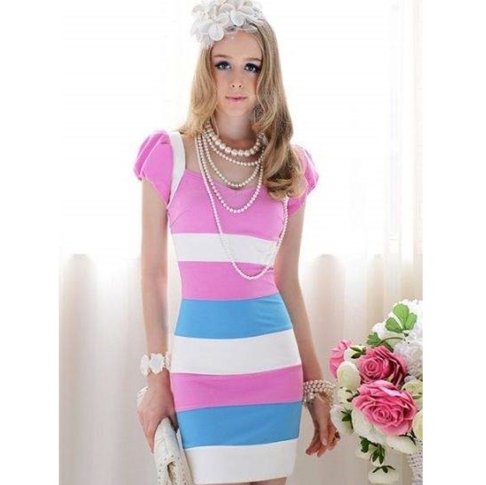 Pink Mini Dress with Puff Sleeves Size S